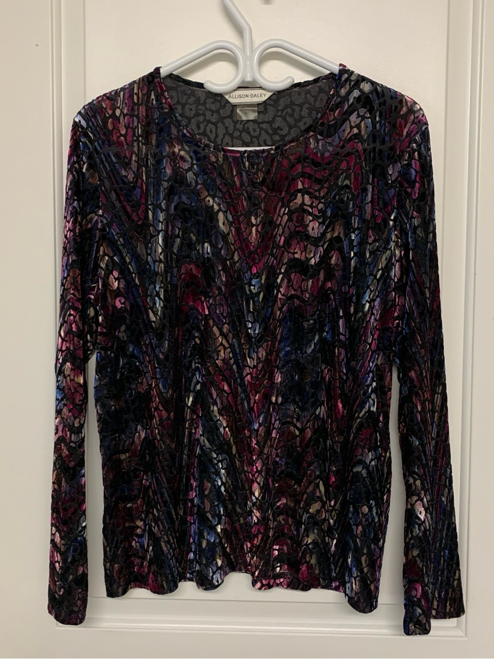 Allison Daley Velvet Burnout Top Large Rainbow Cheeta Print Artsy Whimsigoth Y2K